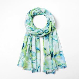 Water Colour Floral With Sparkles Scarf (Pale Green)